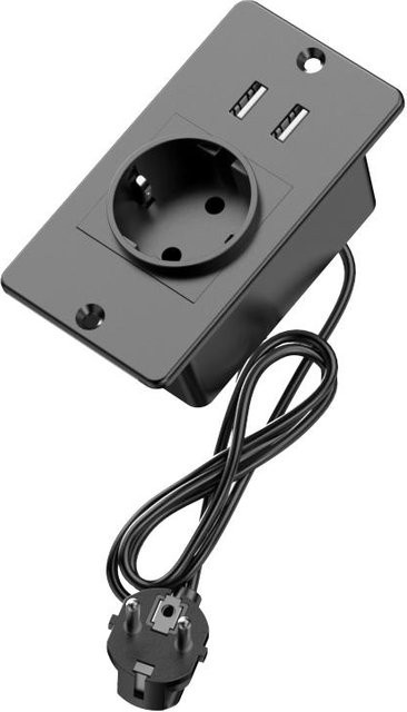 ChargeProX Einbau-Steckdosenleiste für Schreibtische mit 1 AC-Steckdose und 2 USB-Anschlüssen, Schwarz - Bild 1