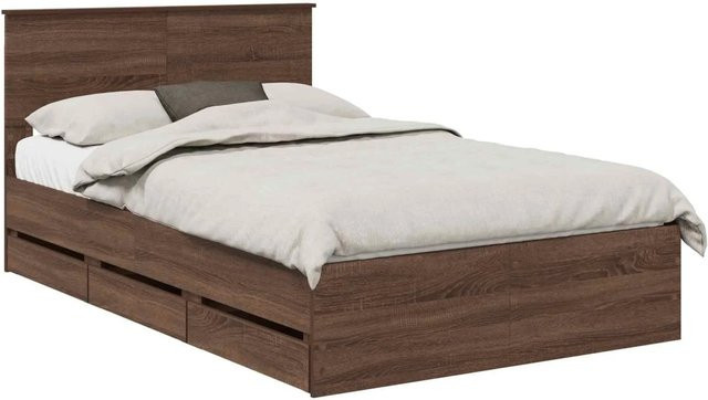 vidaXL Bettrahmen in Eiche Braun mit Schubladen aus Holzwerkstoff, B/T/H: 120 x 190 x 123 cm - Bild 1