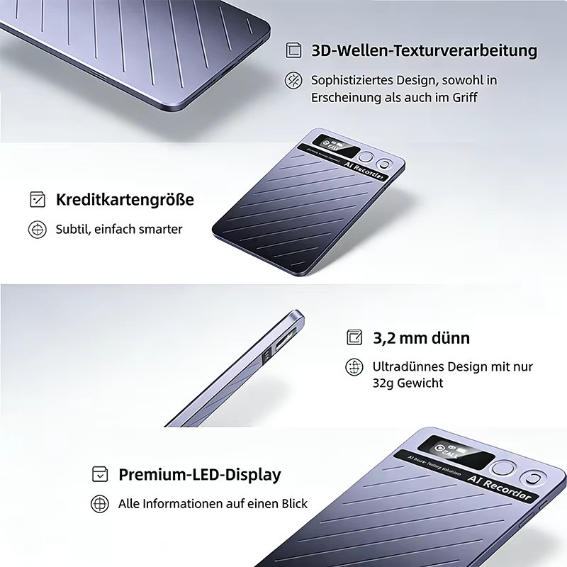 Hganus Tragbarer KI-Sprachrekorder in Blau mit 64 GB Speicher, App-Steuerung und KI-Transkription via ChatGPT-4 sowie Bluetooth 5.3 - Bild 6