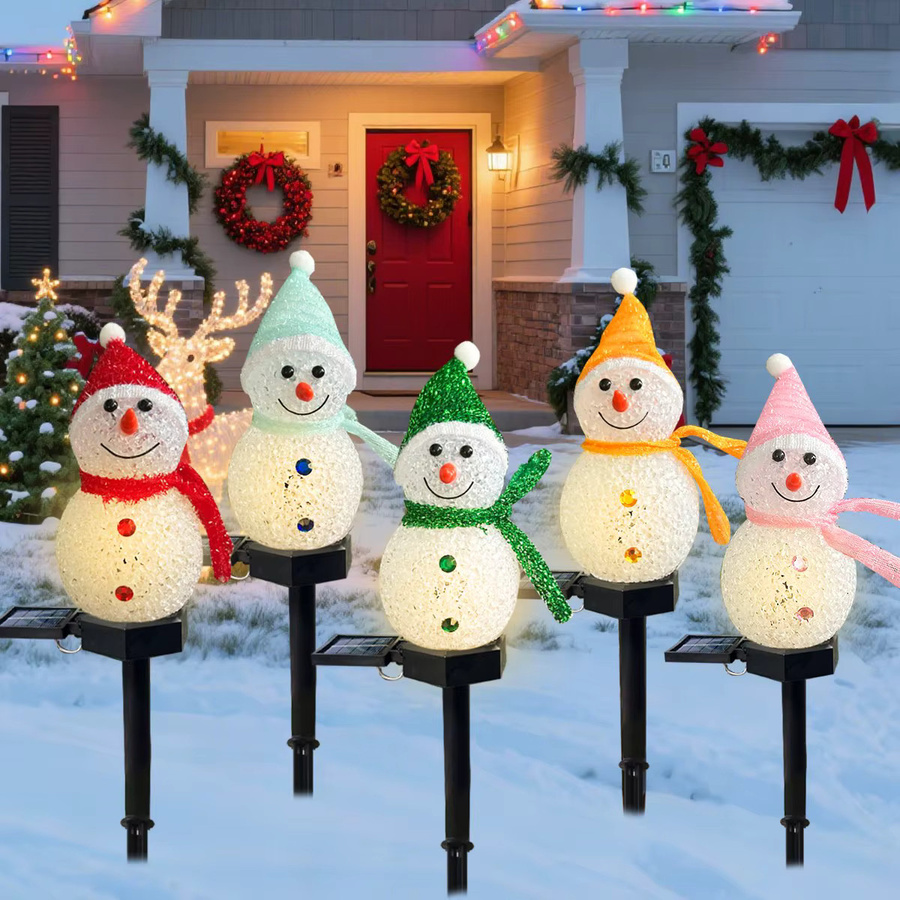 Peach Forest Solar Schneemann Gartenstecker für die Weihnachtsdekoration im Außenbereich, Mehrfarbig - Bild 7