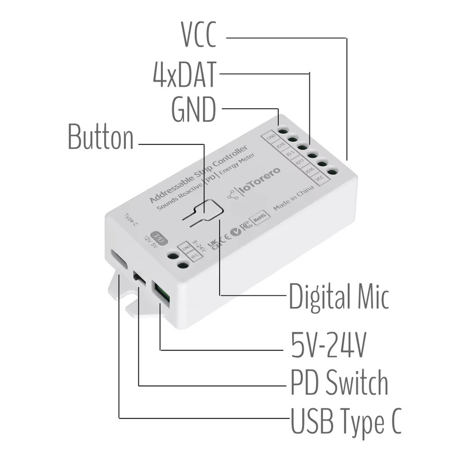 IoTorero WLED Typ-C PD Energiemessgerät mit WiFi für adressierbare RGBIC LED Streifencontroller WS2811 WS2812B WS2814 WS2815 in Weiß - Bild 4