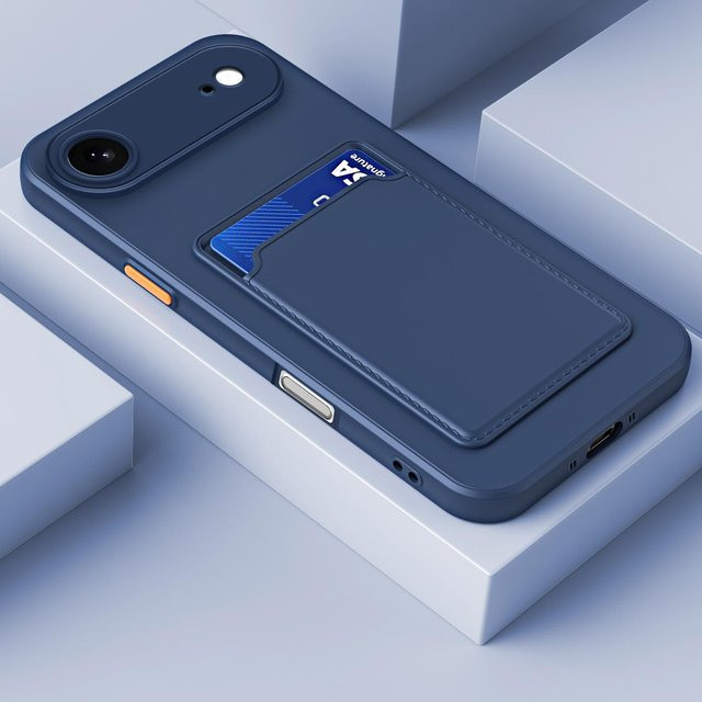 Stoßfeste Silikon-Schutzhülle mit Kartenfach für Apple iPhone Modelle in Blau - Bild 1