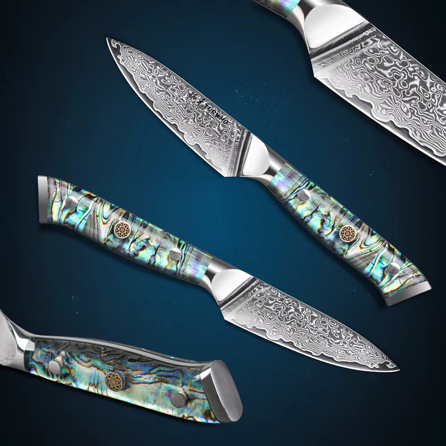 TURWHO Obstmesser aus Damaststahl mit Abalone-Muschelgriff in Multicolour, 3,5 Zoll Schälmesser und Utility-Messer - Bild 4