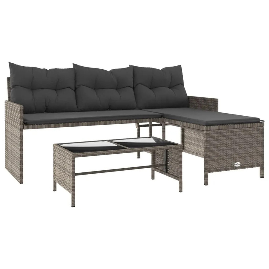 vidaXL Gartensofa in L-Form mit Tisch und Kissen, Grau, Poly Rattan und Metall, B/T/H: 170 x 120 x 72,5 cm - Bild 2