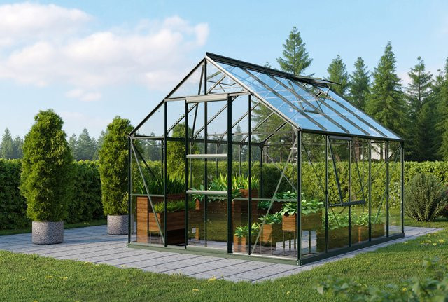 Vitavia Gewächshaus Meridian 8300 in Smaragdgrün mit 8,3 m² Fläche, Aluminiumrahmen und Sicherheitsglas - Bild 1