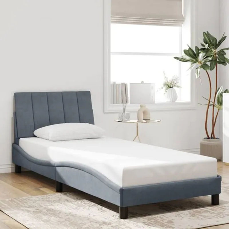 Modernes Polsterbett mit Kopfteil von Vidaxl in Anthrazit Grau aus Samt und Metall, B/T/H: 90 x 190 cm - Bild 1