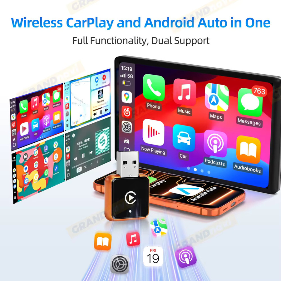 Grandnavi 2in1 Orange Smart Mini Box Wireless Carplay und Android Auto Plug & Play Verbindung für dein Auto - Bild 4