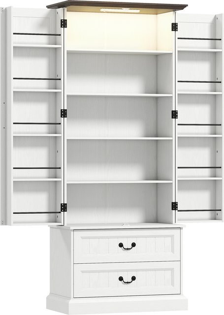 Aosom HOMCOM Küchenhochschrank in Weiß mit Sensor-LED, 2 Türen, 2 Schubladen, 10 Gewürzhaltern und verstellbaren Regalen, B/T/H: 76 x 39,5 x 183 cm - Bild 1
