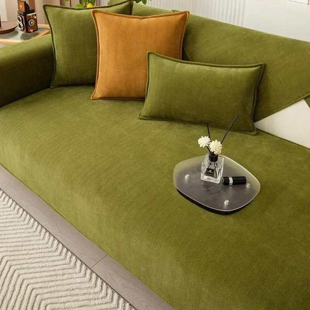 Universeller Sofabezug aus Chenille in Grün, rutschfester Kissenbezug für Sofa und Couch, B/H: 50 x 30 cm - Bild 1