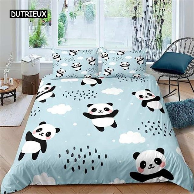 Binchi Outdoor Product Panda Bettbezug Set für Kinder mit Riesenpanda Tier Muster in Schwarz und Weiß, B/H: 135 x 200 cm - Bild 1