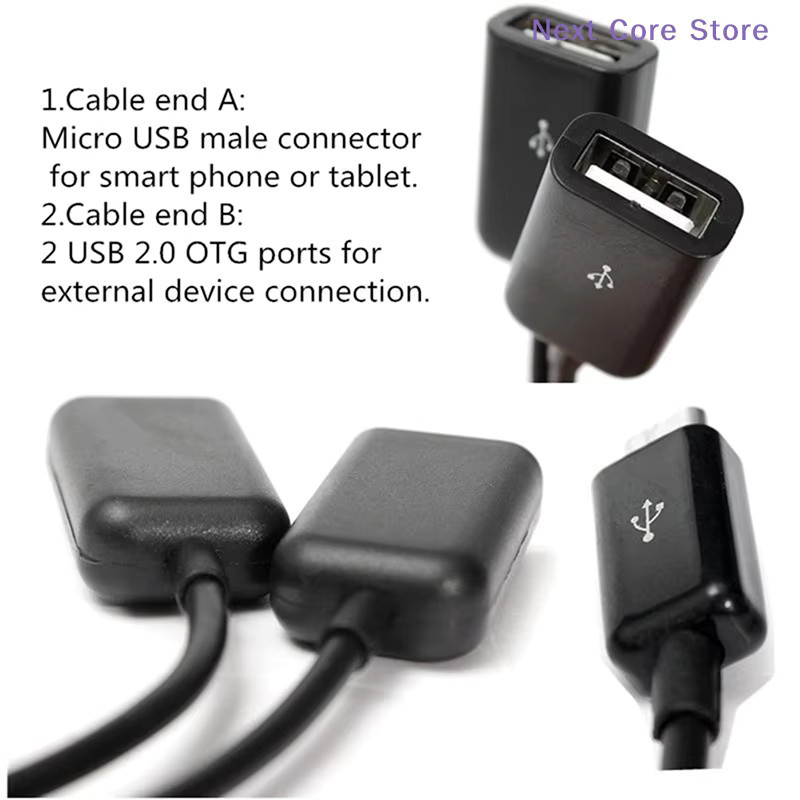 eelhoe Dual Micro USB OTG Hub Host-Adapterkabel für Tablet-PC und Smartphone, Schwarz - Bild 4