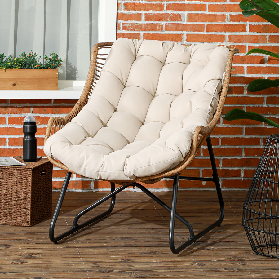 Outsunny Rattansessel für Garten, Balkon und Terrasse in Beige mit Sitzkissen, B/T/H: 75 x 101 x 90 cm - Bild 2