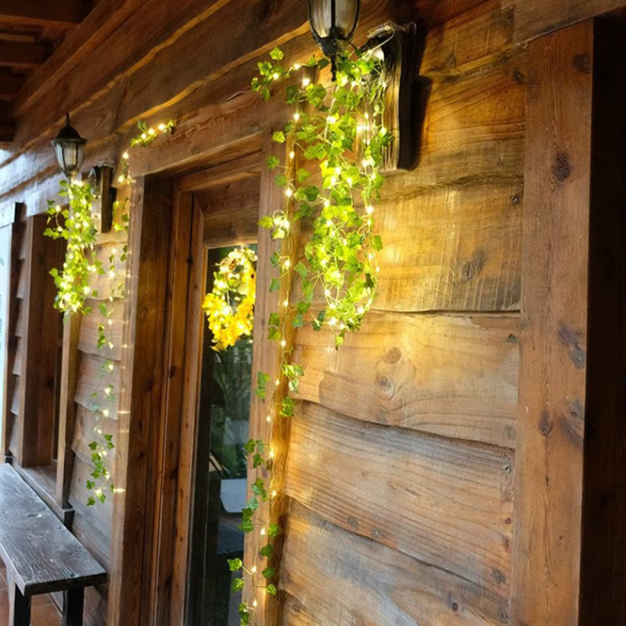 KIKIELF LED Lichterkette Efeu Ranke Grün mit warmweißem Licht USB und Batteriebetrieb für Party, Hochzeit und Dekoration - Bild 2