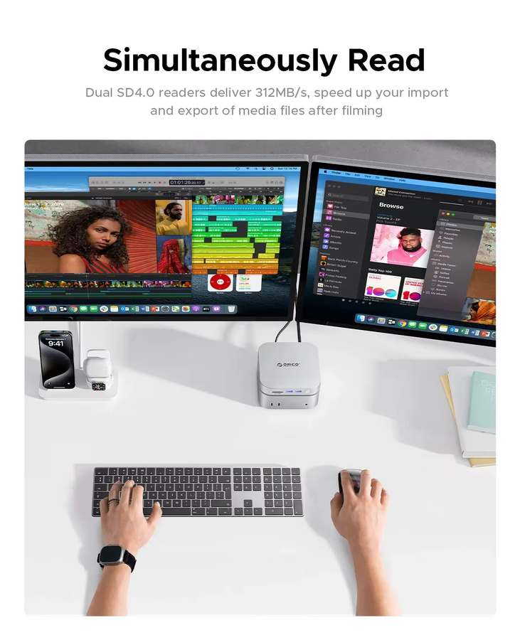 ORICO MiniLink Typ-C Festplattengehäuse und Docking-Station mit USB4-Übertragung und SD/TF4.0 Slot in Silber, optimiert für Mac mini M4 - Bild 4