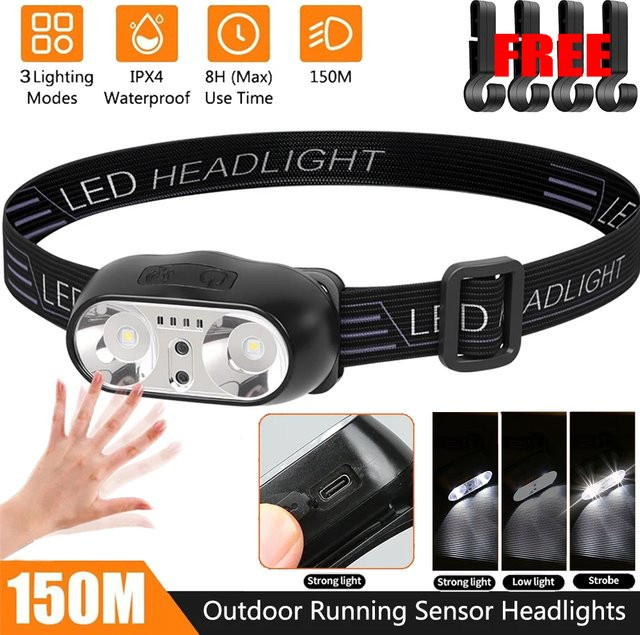 KDULIT Tragbarer XPE LED-Scheinwerfer mit Bewegungsmelder, wiederaufladbare Stirnlampe und Frontlicht für Camping und Wandern - Bild 1