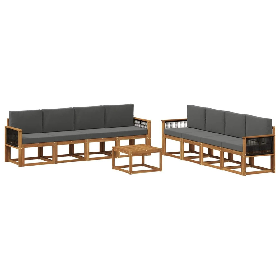 vidaXL Outdoor-Sofagarnitur aus Akazienholz mit 3-Sitzer-Sofa, Couchtisch und Kissen in Braun und Anthrazit - Bild 2