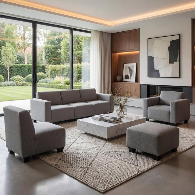 MCW Sofa-System Moncalieri 6-teilige modulare Couch-Garnitur in Grau mit Stoffbezug und Ottoman im Lounge-Stil - Bild 1