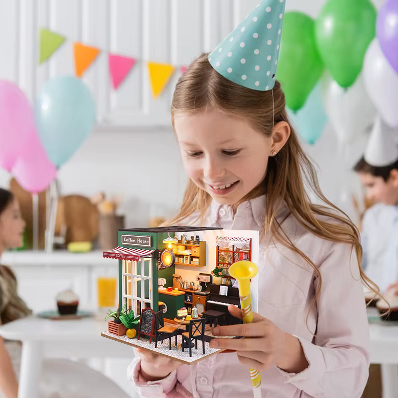 Battoom DIY 3D-Puzzle Kaffeehaus, Holzspielzeug, Miniatur-Puppenhaus-Modellbausatz - Bild 4