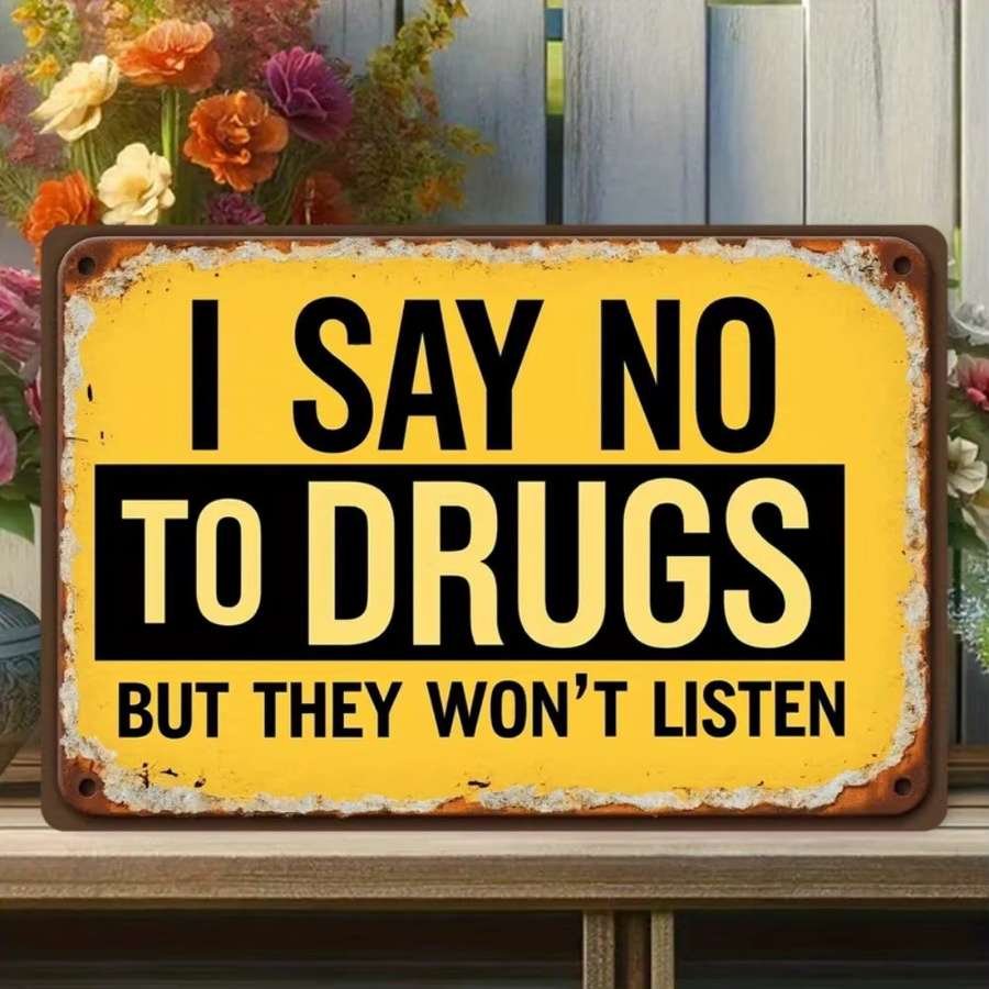 Vintage Metallschild CIFBUY I Say No to Drugs in Gelb, rechteckige Wandkunst aus Metall, B/H: 30 x 30 cm - Bild 4