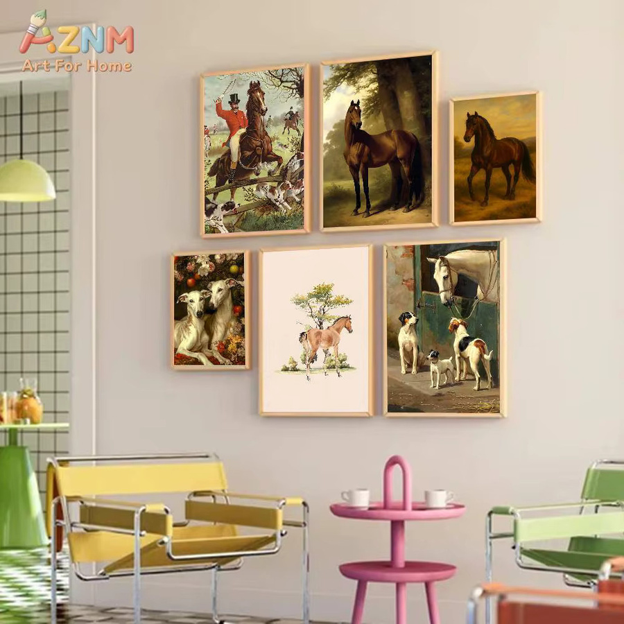 AZNM Vintage Leinwand-Wandkunst mit Reitsport- und Jagdmotiv, ungerahmtes Tierdruck-Gemälde in Multicolour - Bild 4