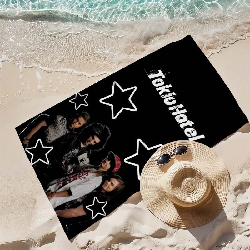 Strandtuch mit Tokio Hotel Band Foto Sternenprint von JMG Household Supplies, Mikrofaser, weich und schnelltrocknend, Schwarz-Weiß, B: 60 cm, H: 40 cm - Bild 2