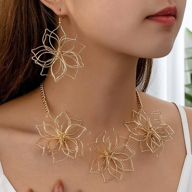 Future Jewelry Schmuck-Set, mehrlagige Halskette und Ohrringe, gold, Unisex - Bild 1