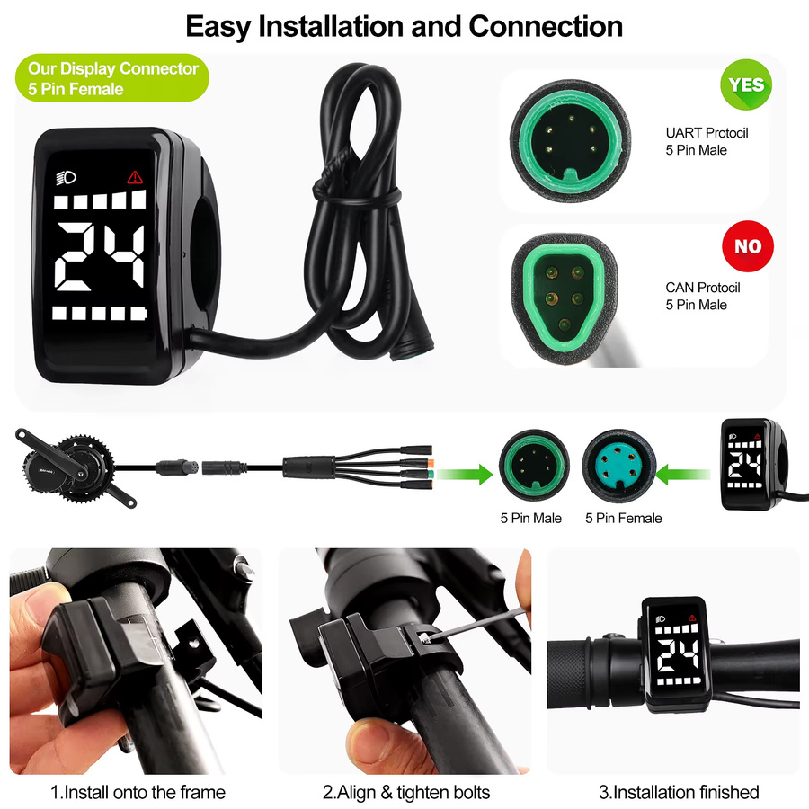 DZ40 LCD-Display von BAFANG in Schwarz, wasserdichtes Mini-Ebike-Intelligent-Display kompatibel mit BBS01B BBS02B BBSHD - Bild 3