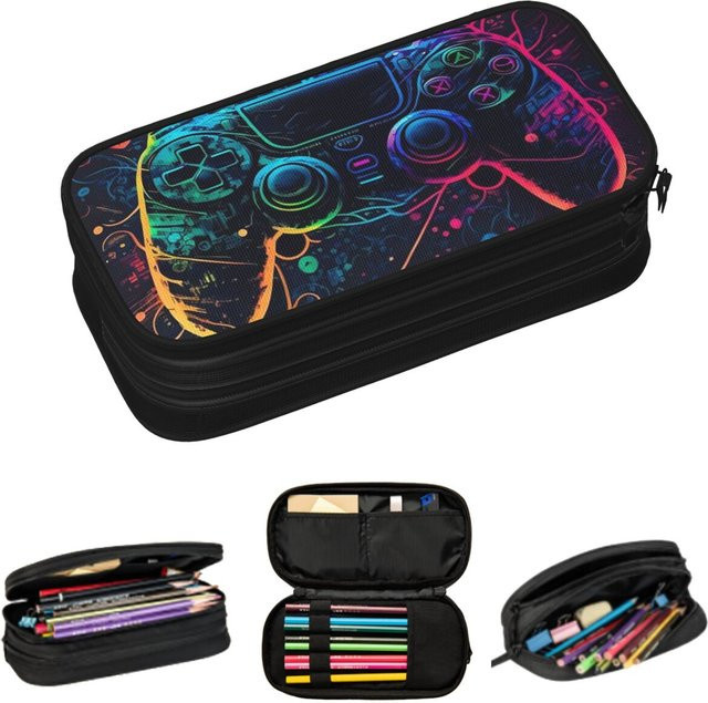 Federmäppchen mit Neonlicht-Gamecontroller-Design in Schwarz und Multicolour, große Stiftbox aus Textil für die Schule - Bild 1