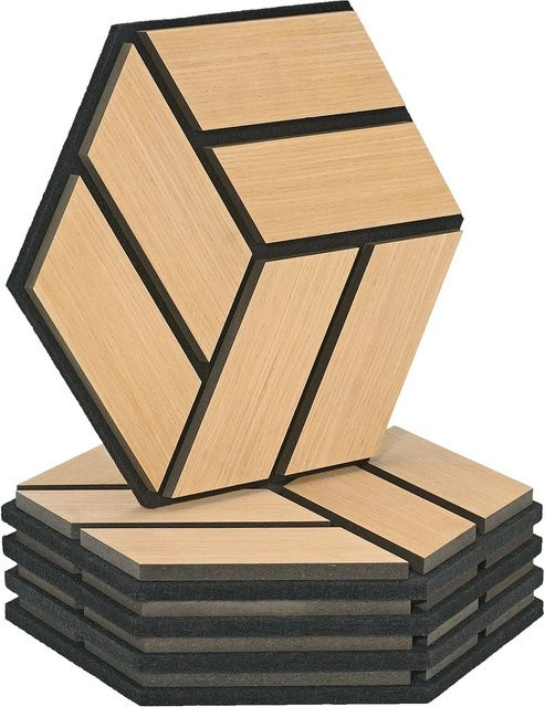 Homestyle4u Akustikpaneele Hexagon Natur aus Holz und Filz, 5 Stück, B: 30 cm, H: 26 cm - Bild 1