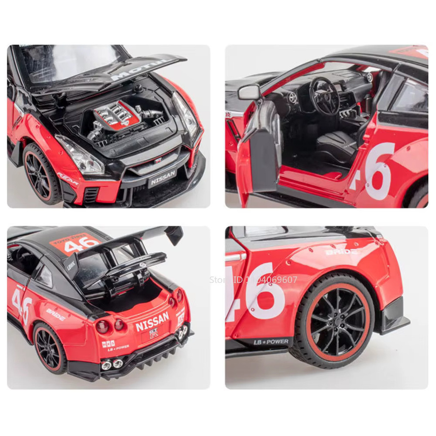 MAKEDA GTR Modifiziertes Auto, Diecast Modell, Maßstab 1:22, mit Licht und Sound, Metall, Rot - Bild 3