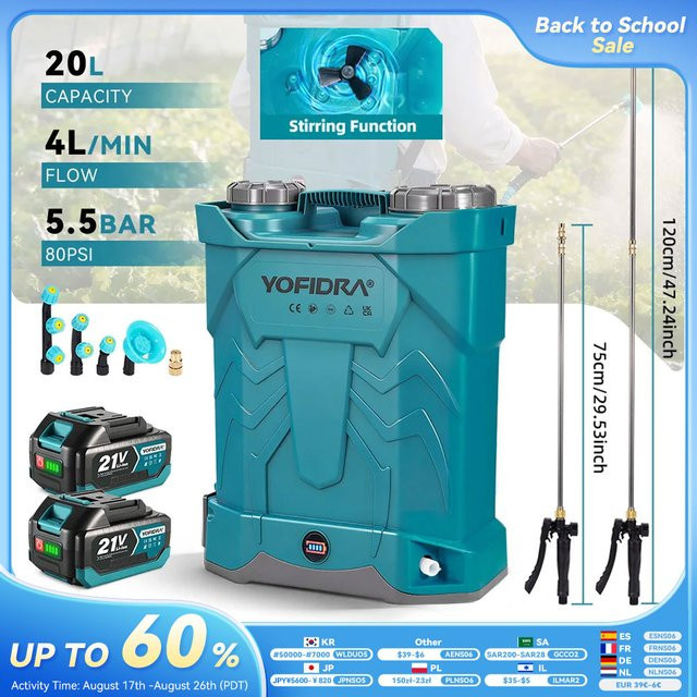 Yofidra Hochdruck-Elektrosprüher mit 20 l Volumen, vollautomatischer Rucksack-Sprüher mit wiederaufladbarem Lithium-Akku für Landwirtschaft und Garten - Bild 1