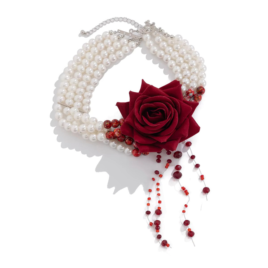 Ingemark Halskette, Rose Blume, Imitation Perle, roter Kristall, Damen - Bild 4