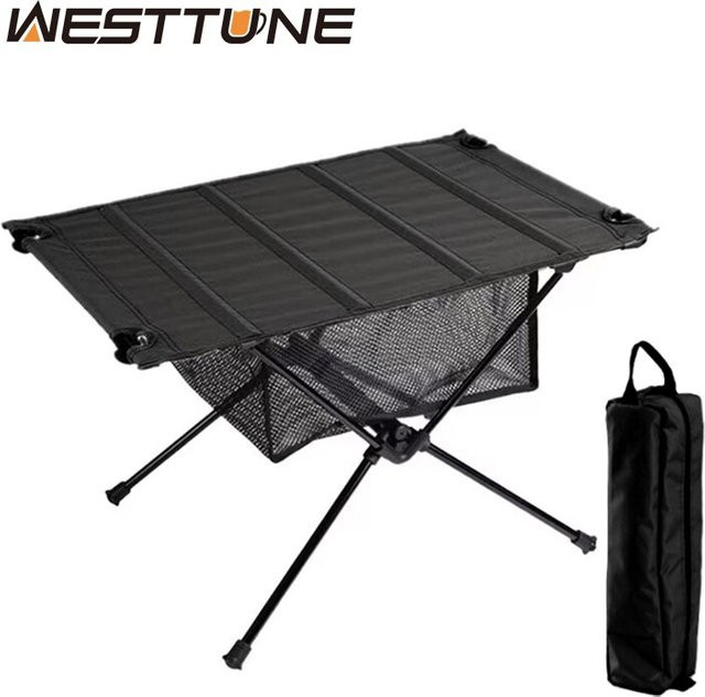 WESTTUNE Campingfaltisch aus Aluminiumlegierung und 1680D Oxford, tragbarer Roll-Up Tisch in Schwarz für Outdoor und Picknick - Bild 1