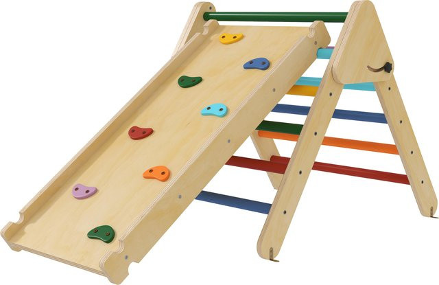 Aosom 3 in 1 Kletterdreieck, Doppelseitige Rutsche, Holz, mehrfarbig, ab 1,5 Jahre - Bild 1