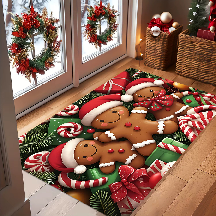 VIKAMA Weihnachts-Druckteppich mit Cartoon Drei Lebkuchenmänner für Badezimmer und Heimdekoration - Bild 4