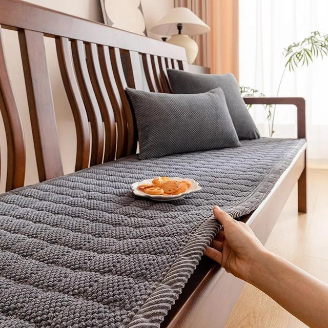 Rutschfester Sofabezug von Yiran Furniture aus dickem Cord und Plüsch in Grau, Breite: 120 cm, Höhe: 55 cm - Bild 1