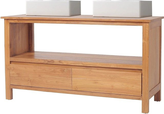 Vente-unique Doppelwaschtisch Ketapang aus Teakholz in Naturfarben Hell Braun, Breite: 135 cm - Bild 1