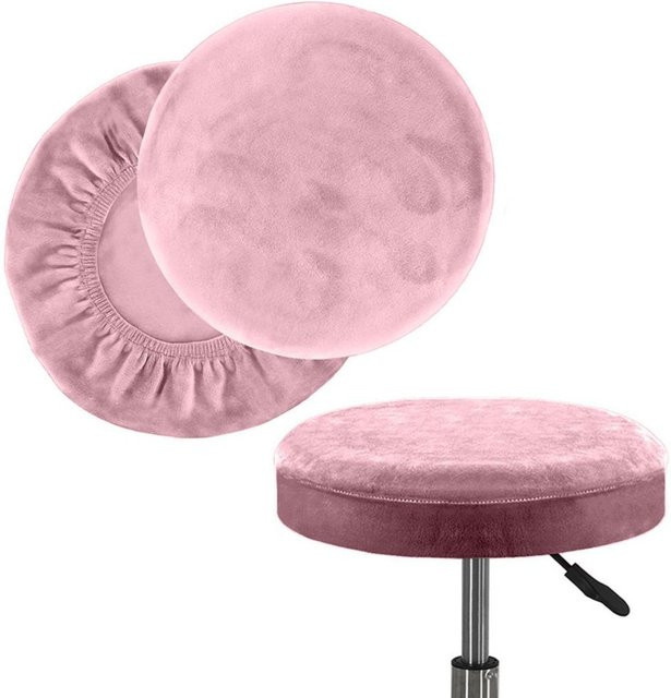 Waschbarer elastischer Hockerbezug von Bag In Love in Rosa, runder Stuhlbezug aus Samt für Durchmesser 36-40 cm - Bild 1