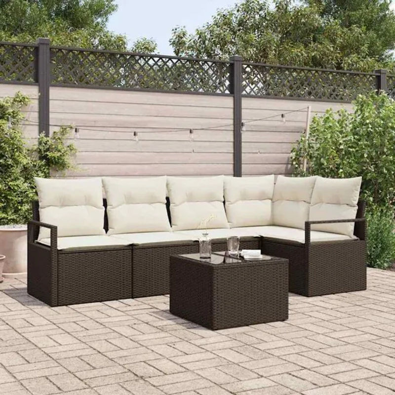 Vidaxl Garten-Sofa-Set aus Rattan mit 6 Teilen und integriertem Stauraum in Braun und Creme - Bild 1