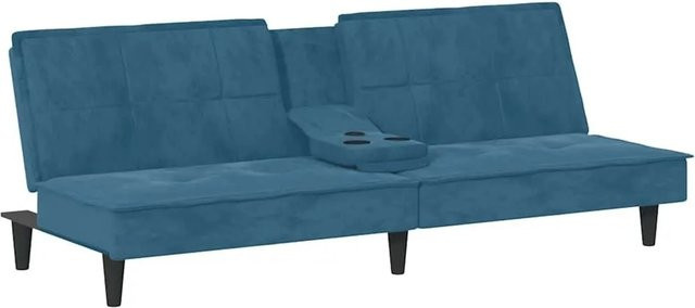 vidaXL Schlafsofa mit Click-Clack-Funktion aus blauem Samt mit Getränkehaltern und Massivholzrahmen B/T/H: 200 x 89 x 70 cm - Bild 1