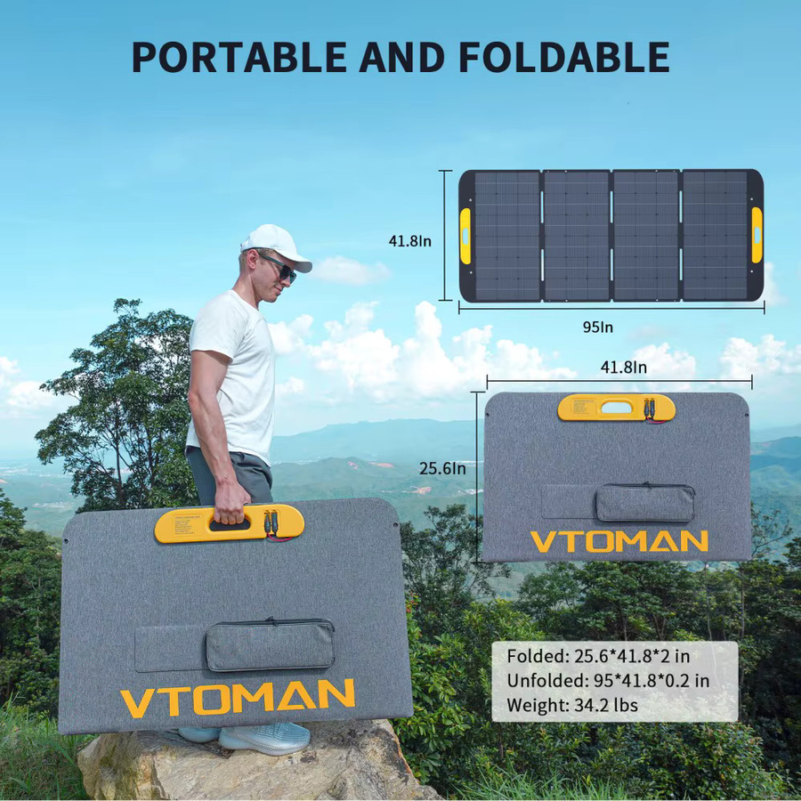 VTOMAN VS400 faltbares Solarpanel 400W mit hocheffizienten monokristallinen Zellen, IP67 wasserdichter ETFE-Oberfläche, verstellbarem Ständer und MC4-Anschluss in Schwarz - Bild 5