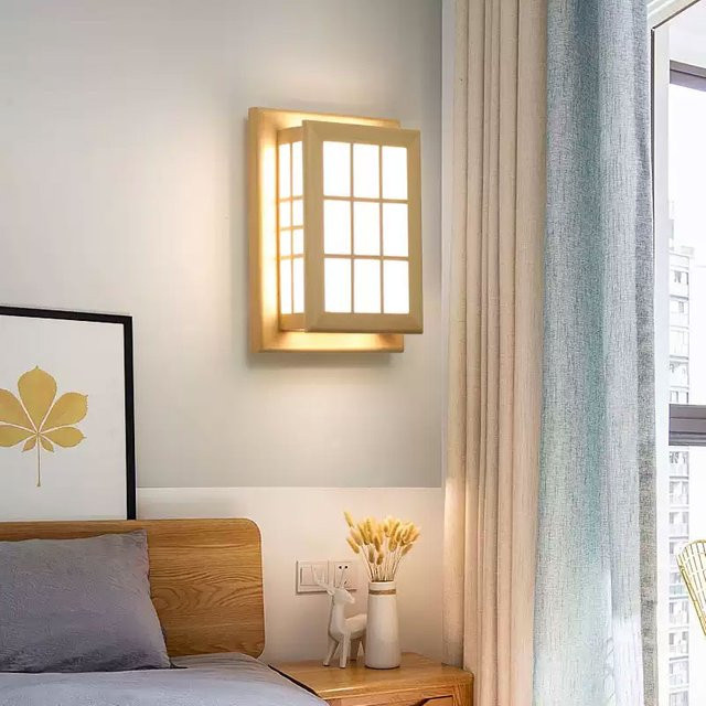 Juhaw Wandleuchte im japanischen Stil aus Massivholz mit LED-Licht in Weiß und warmweißem Licht - Bild 1