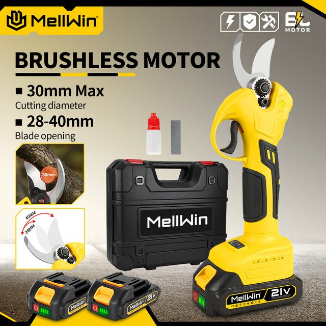 MELLWIN Bürstenlose elektrische Gartenschere mit 30mm Schneidkapazität in Gelb, kompatibel mit Makita LXT 18V Akku - Bild 1
