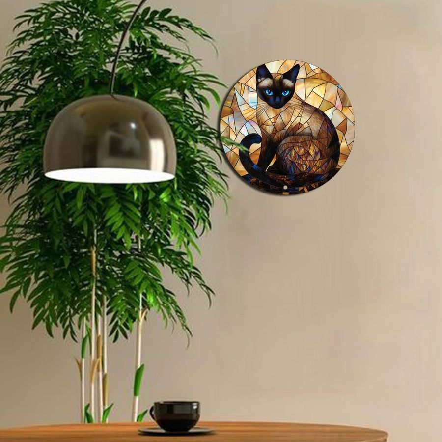 Potdemiel Vintage Siamesische Katze Wandkunst aus Metall, rundes Aluminium-Schild in Multicolour, Durchmesser: 20 cm - Bild 2