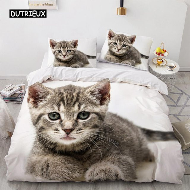 Binchi Outdoor Product Bettwäscheset mit Katzen-Motiv, 3-teilig, Schwarz-Weiß, B/H: 140 x 200 cm - Bild 1