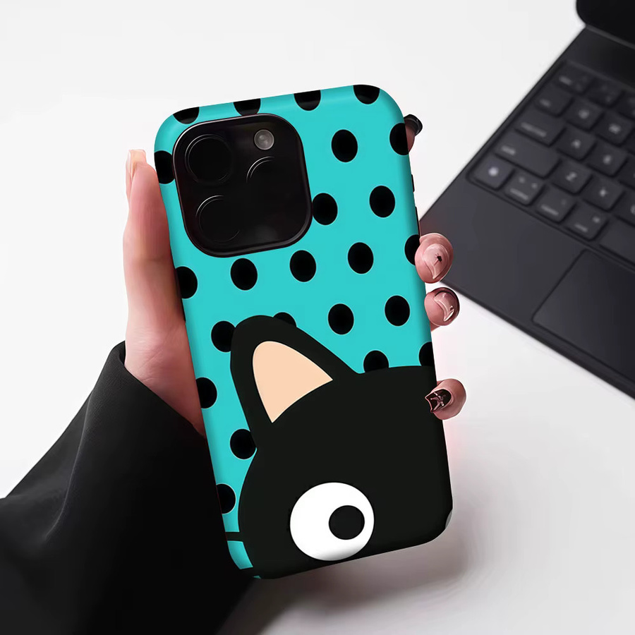 Aurbe Matte 2-in-1 MagSafe Hülle mit Film für iPhone 17 16 15 14 Plus Pro Max, Stoßfeste Hartschale, Türkis Polka Dot Katzen-Design - Bild 6