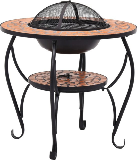 vidaXL Feuertisch aus Keramik und Stahl in Rot mit Mosaik-Design, Durchmesser: 68 cm - Bild 2