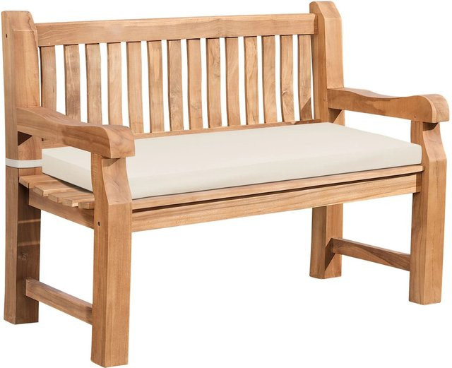 DELUKE Teakbank LUKAS aus Teakholz mit Sitzkissen in Beige, B/T/H: 120 x 61 x 93 cm - Bild 1