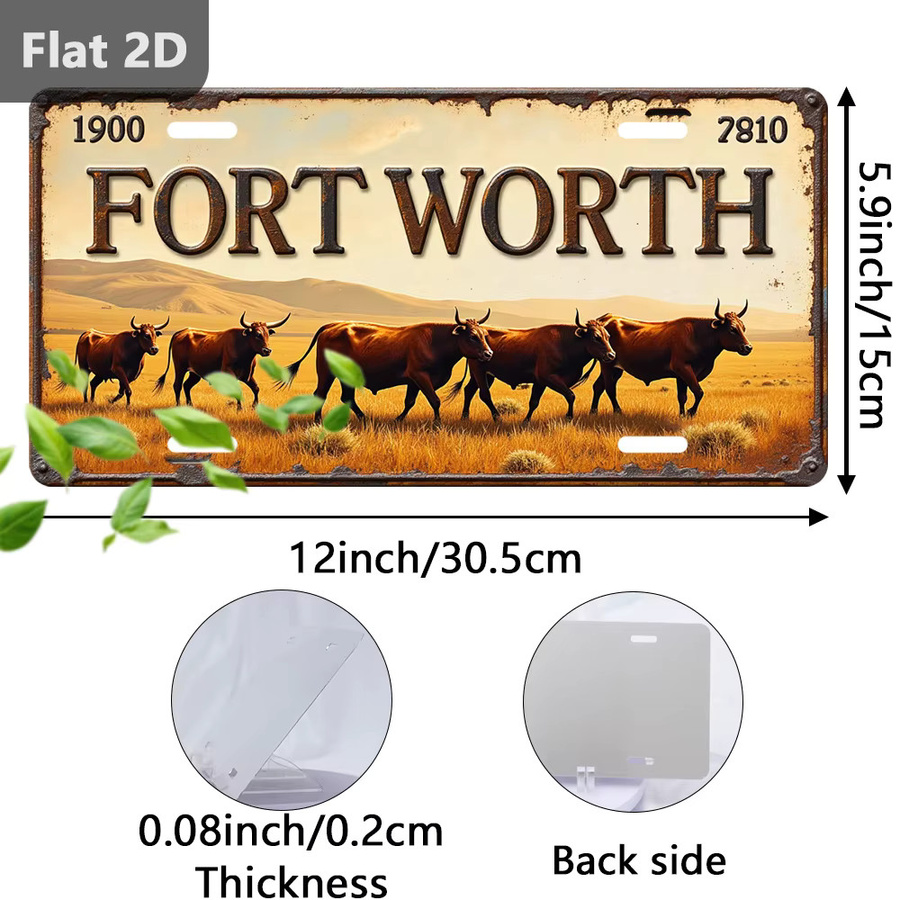 CIFBUY Fort Worth Cattle Drive Blechschild Retro-Wanddekoration aus Metall, Mehrfarbig, Breite: 30,48 cm, Höhe: 15,0 cm - Bild 2