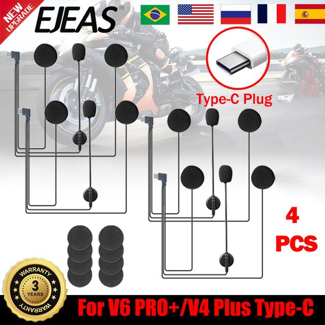 EJEAS Bluetooth Intercom Headset mit USB-C und 3,5 mm Jack für V6 Pro V4 Plus V7 Helme, Schwarz - Bild 1